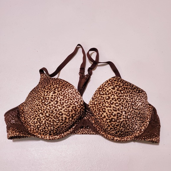 Maidenform Women Bra 34B Brown Leopard  Custom Lift T-Back Padded Front Close - Picture 1 of 5